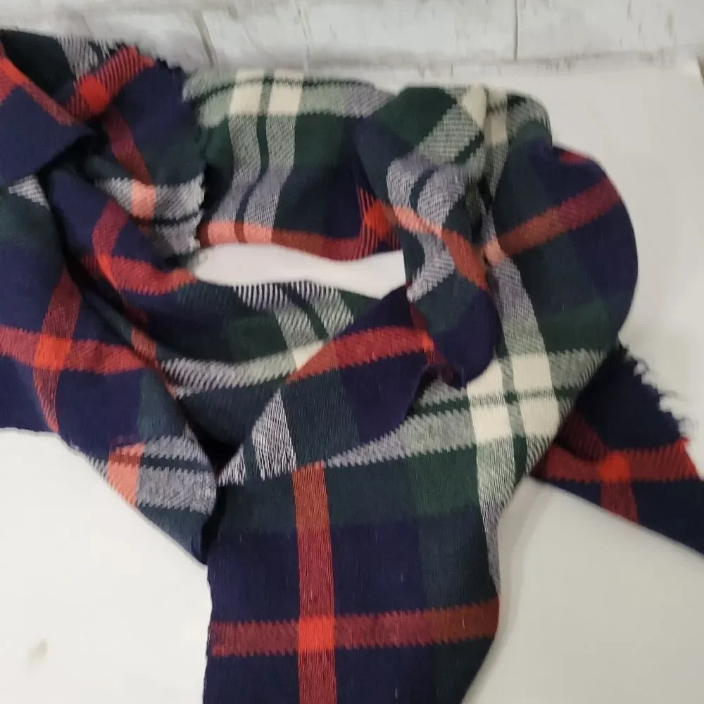 Plaid print large blanket scarf